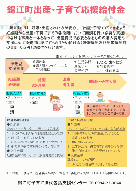 錦江町出産子育て応援給付金チラシ